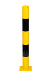 Absperrpoller 76x3,25x750 mm. auf Fußplatte gelb schwarz