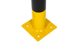 Absperrpoller 76x3,25x750 mm. auf Fußplatte gelb schwarz
